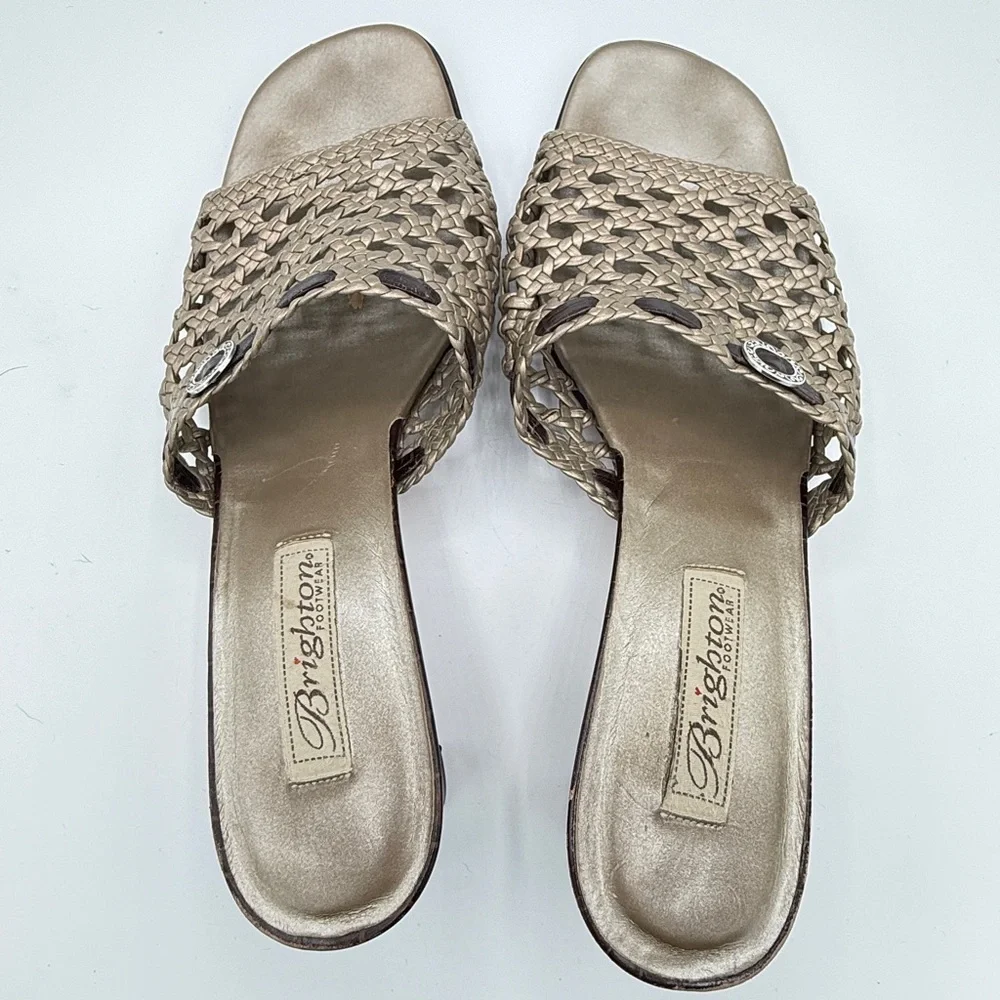 Brighton Tifany Gold Metallic Braided Leather Slide 2.5